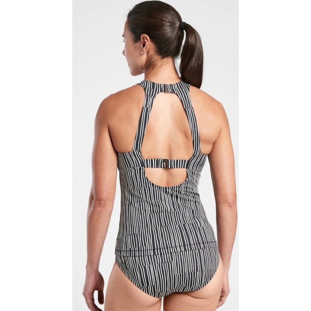 Athleta Maldives Striped Tankini Swim Top Halter Neck Keyhole Back Size 34 B/C